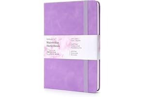 TUMUARTA Watercolor Sketchbook, 19x13 CM, 300 GSM, 100% Cotton Paper, Cold Press, 24 Sheets, 48 Pages, Watercolor Journal for Use As Travel Sketch Book and Mixed Media Pad On The Go. (Purple)