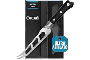 Cutluxe Coltello Formaggio 13 cm – Lama Forcata, Seghettata e Antiaderente – Acciaio Tedesco ad Alto Tenore di Carbonio – Maniglia Ergonomica – Serie Artigianale