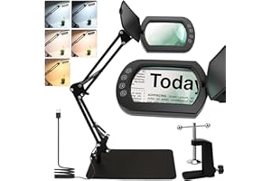 BILIPLE Lampe Loupe 10X, 2 en 1 Lampe de Bureau Loupe avec Socle et Support, Loupe Grossissante avec Lumiere sur Pied, 5 Couleurs et 5 Luminosités, Lampe Loupe LED pour Lecture, Réparation, Artisanat