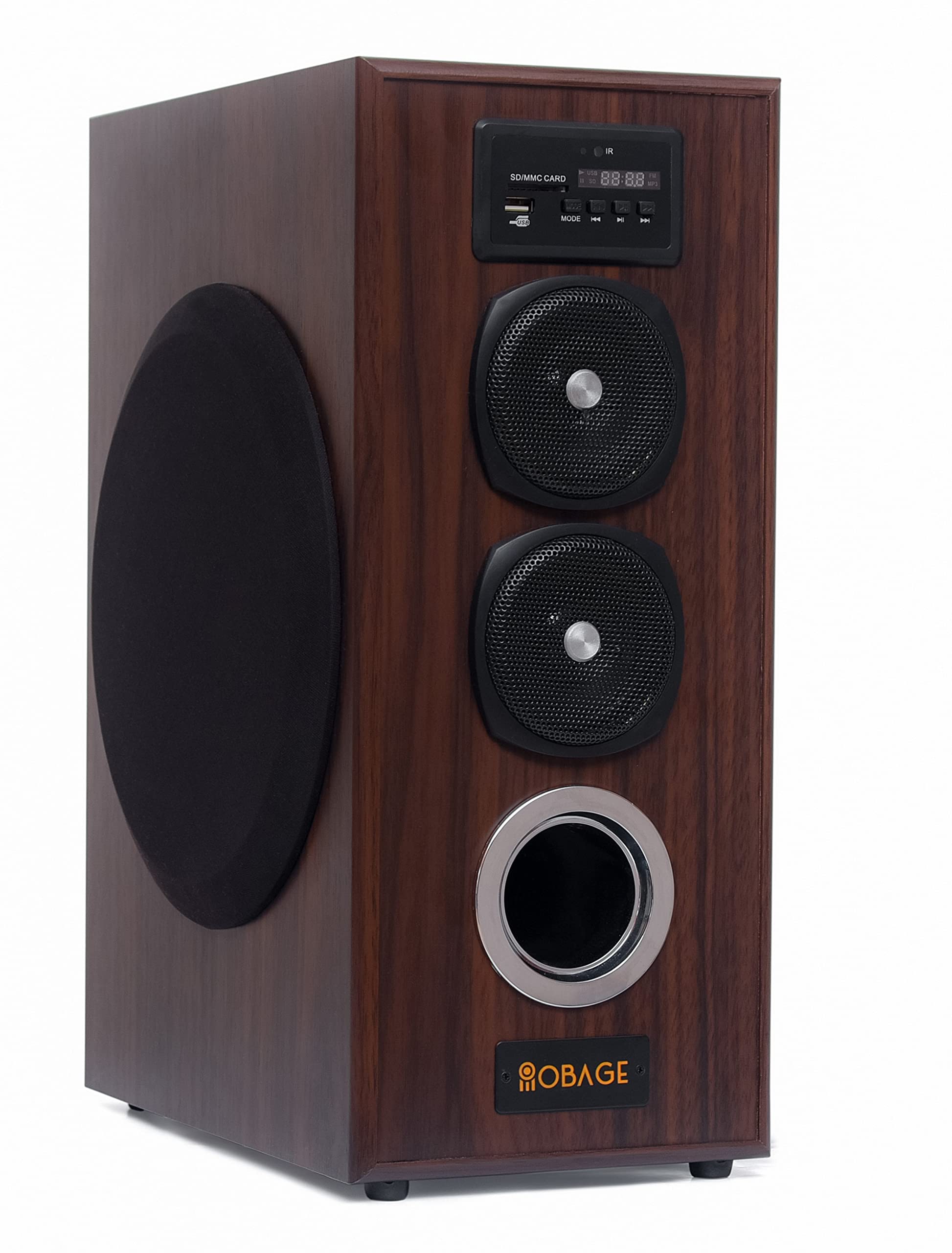 OBAGE MT-600 Woody 35 Watt 2.1 Channel Wireless Bluetooth Tower Speaker (Brown)