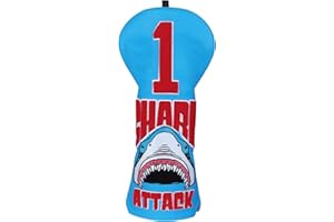 BIG TEETH Golf Club Wood Head covers for Driver/Fairway/Hybrid/Putter 1FH Elastic Closure Blue PU Leather Towel Embroidery Process Shark Embroidery