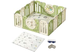 GCAREBB Parque Infantil Bebe, Parque Infantil Bebe Acolchado, Corralito Bebe Seguro y Robusto, Cerraduras de Seguridad, Forma Ajustable, Alfombra de Parque, Almacenaje Plegable, Antideslizante(12 14 16 Panel)