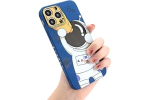 Yonds Queen Funda bonita para iPhone 13 Pro, diseño de astronauta de dibujos animados, elegante parachoques de goma de TPU suave, antideslizante, a prueba de golpes (telescopio azul, iPhone 13 Pro)
