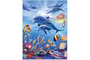 Xiaomoyu 5D DIY Diamond Paint Kits Full Drill, Dolphin 5D Arts and Crafts Cross Stitch Rhinestone Kit, Crystal Cross Stitch Canvas Pictures Painting by Numbers for Adults Kids Home Wall Decor-30x40cm