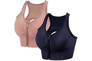 DOWSKWX 2 Piezas Sujetador Deportivo Mujer Cremallera Delantera Alto Impacto, Push Up Sujetadores Deportivos sin Aros sin Costuras con Relleno