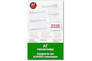 ‎ALMADIH A7 Kalendereinlage 2026 (1 Woche auf 2 Seiten)Wochenplaner für alle gängige Ledermappen Terminplaner Organizer Kombimappe Zeitplaner Ersatz Kalender Einlagen Wochen Kalendarium Jahresplan (A7 Pocket)