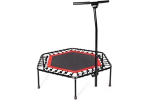 + SPORTPLUS SportPlus - Trampolín Fitness, Cama elástica Fitness, función de Plegado Opcional, Ø 126 cm, suspensión silenciosa, Mango Regulable en 5 Niveles, Funda Protectora incluida