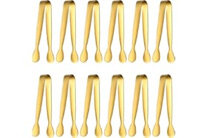 GOWKEEY Pinzas hielo 12 Piezas,Pinzas para azúcar,Pinzas para hielo de acero inoxidable,Alicates para Hielo,Mini Pinzas Para Servir,para cocina, para banquetes de boda, bar, buffet(oro）