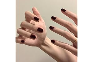 Irikdescia® Prasa na paznokcie, owalne, czerwone, czerwone wino, z żelowym klejem, ręcznie dopasowane naturalne sztuczne paznokcie do studia manicure'u DIY
