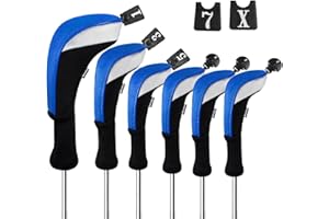 Andux Set di 6 copritesta per mazze da golf con collo lungo (3 coperture ibride + 3 coperture in legno)