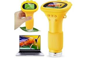 Ashfly Microscope for Kids, 2.0 Inch HD Screen Portable Pocket USB Mini Microscope Camera with 3 Levels Adjustable Lights, for Birthday Christmas Aged 3-12 Boys & Girls - Orange