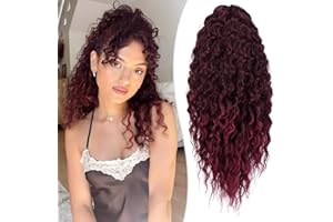 RUWISS Curly Drawstring Ponytail Extension for Black Women,20 inch Black to Burgundy Afro Kinky Ponytail Synthetic Hairpiece for Daily Party Use
