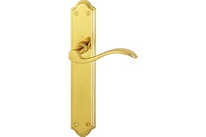 Cambesa MALAGA Juego de Manillas con Placa Larga, cuadradillo Leno, para Puertas de 30-50 cm de Espesor, F71 latón Pulido