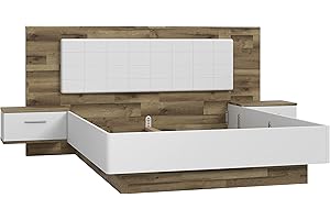 ‎FORTE FORTE Sirius Black Bett mit 2 Nachtkommoden, Liegefläche 160 x 200 cm, Holzwerkstoff, Stabeiche kombiniert mit Weiß matt, 287,6 x 123,8 x 209,9 cm