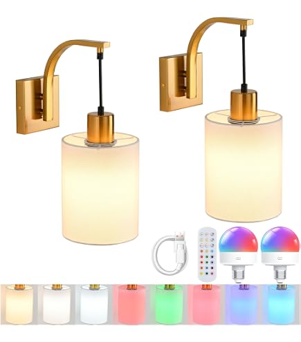 AoLa 2er-Set Wandleuchten – Kabellos, Akkubetrieben, Dimmbar Mit RGB & 3 Farbtemperaturen – Inkl. Fernbedienung, 2000 MAh, Silber