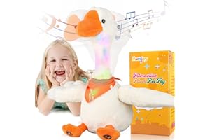 MARSJOY 13" Talking Dancing Goose, Repeating What You Say Mimicking Recording Plush Baby Toy Musical English Songs Singing Talking Glowing Animated Twisting Gift of Lighting Up Toy for Boy Kid
