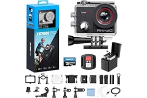 AKASO EK7000 Pro Caméra Sport 4K avec Carte MicroSDXC 256 Go, 20MP WiFi Action Caméra Sportive avec Ecran Tactile, Stabilisateur EIS, Télécommande, 170° Angle Réglable, Étanche 40M, Kit d'Accessoires