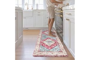 KIMODE Kitchen Runner Rug,17.3" x 59" Farmhouse Anti Fatigue Kitchen Mats for Floor Cushioned,Non-Slip Waterproof Comfort Thick Kitchen Floor Standing Mat for Front Sink,Laundry Room,Rose Red