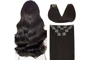 VINBAO Clip in Extensions Echthaar, 50cm 160g 7 Stück, Dunkel Braun Hair Extensions, Haarverlängerung Glatt, 20 Zoll #2