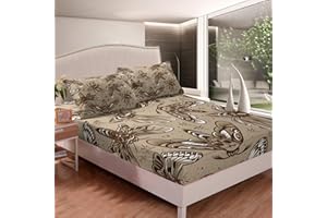 Loussiesd Skull Moth Bed Sheet Set Teens Gothic Skeleton Pattern Bedding Set For Kids Boys Adults Pesonalized Bones Style Fitted Sheet Ultra Soft Retro Vintage Decor Bed Cover Double Size