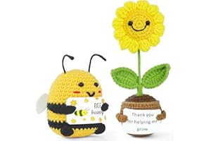Vicloon Pack of 2 Thank You Gifts Knitted Sunflower and Bee, Pocket Hug Small Gifts, Positive Small Thank You Gift for Friends, Colleagues and Family