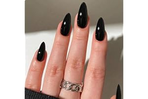 GlamRays 24 sztuki czarnych paznokci w kształcie migdałów, lepkie na paznokcie, średniej długości, w kształcie migdałów, do sztucznych paznokci dla kobiet