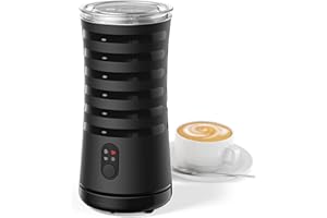 HERILIOS Milk Frother Electric, 4-in-1 Hot&Cold Milk Foamer, 240ML Automatic Milk Steamer,Auto Shut-Off Milk Warmer,Non-Stick Coating Milk Frother for Coffee Cappuccino (Black-1)