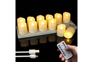 FREEPOWER 12 lumini a LED ricaricabili con stazione di ricarica, cavo USB e telecomando – Funzione timer, tremolante bianco caldo, Ø 4 x 4,5 cm