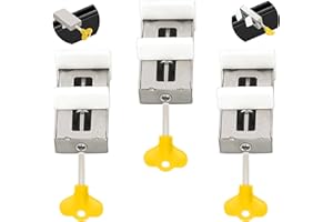 PEWMAKO Pack 3 Cerraduras de Aluminio para Ventanas y Puertas Correderas | Cierre para Seguridad y Bloqueo con Tope Ajustables con Llave Incluida
