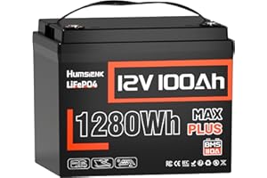 Humsienk Batterie Lithium 12V 100Ah LiFePO4 MAX Plus, avec BMS 110A et 1280Wh, Batterie Rechargeable Durable 10 Ans, Remplacement AGM, pour Camping-Car, Caravane, Bateau, Panneaux Solaires et Systèmes