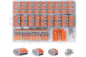 SHIRYLZEE Connecteur Electrique, Connecteurs de Fil Compacts 120 Pièces, Cosses Electriques Kits, Blocs de Connecteurs Électriques (50pcs 2 ports/30pcs 3 ports/10pcs 5 ports/15pcs supports fixes /15pcs vis)