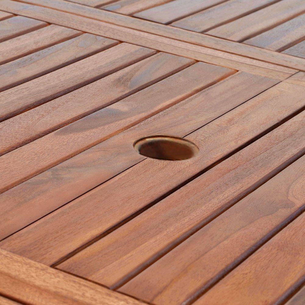 Casaria Gartentisch Ausziehbar Wetterfest Klappbar 200x100x75cm Eukalyptus Holz FSC® Sonnenschirmhalterung Garten Balkon Terrasse Veranda Tisch Braun – Bild 5