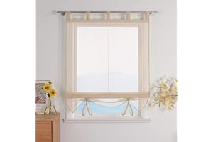 Eslir roleta rzymska ze szlufkami, do kuchni, przezroczysta, nowoczesna, woal, 1 sztuka BxH 140x155cm Sand