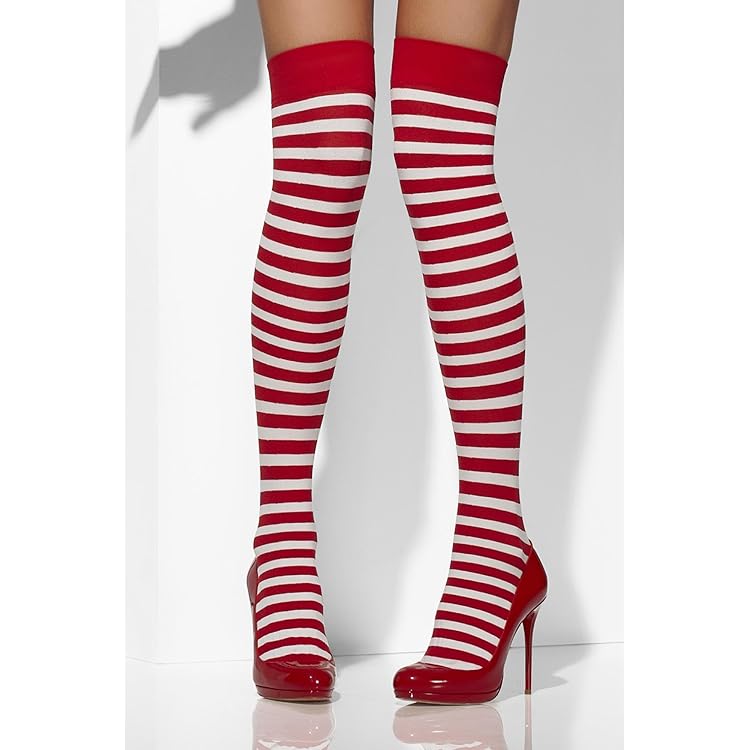 2 Paires Chaussettes Montantes Noël Femme - Rayures Rouge Et Blanc - Bas Hauts Style Lutin - Pour Fêtes, Soirées à Thème