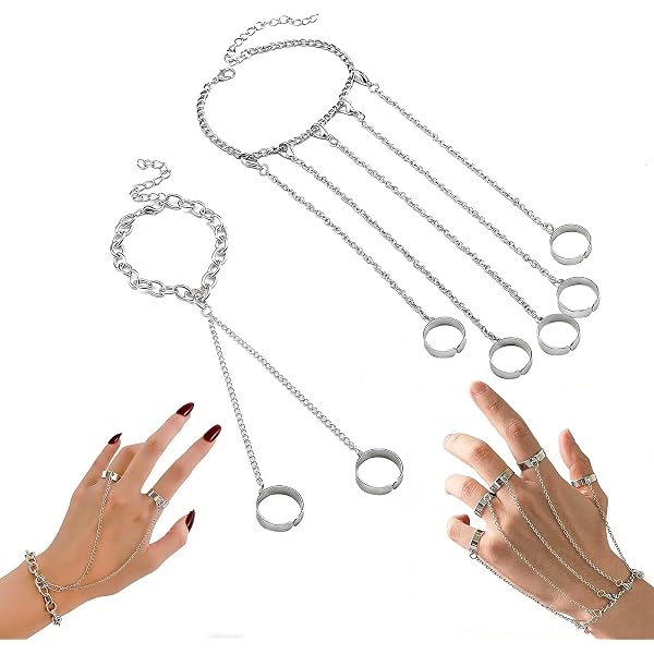 Bracciale Schiavo Mano A Catena Vintage, Bracciale A Dito Con Graffette, Argento, Regolabile, Gioiello Donna