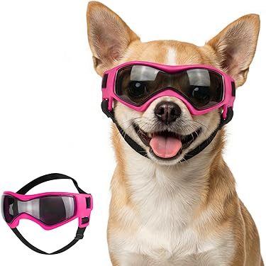 NA/ 2 stuks hondenbrillen, verstelbare riem hondenbril oogbescherming voor reizen skiën, UV-bescherming waterdichte zonnebril voor hond (zwart, wit
