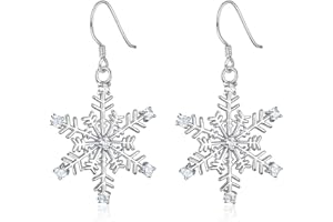 EVER FAITH® - Flocon de Neige - Boucle d'Oreilles Crochet Argent 925/1000 Zircon Fleur Hiver