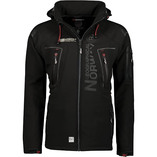 Geographical Norway Techno Men - Giacca Cappuccio Softshell Impermeabile Uomo - Giacca Vento Tattica Da Esterno - Escursionismo Sci Autunno Inverno Primavera (Nero rosso 5XL