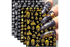 MISSJELLY Nagelsticker Weihnachten, 8 Blätter Nagelaufkleber Selbstklebend Schneeflocke 3D Gold Silber Snowflake Nagel Sticker Winter Nail Art Decals Design DIY Dekoration