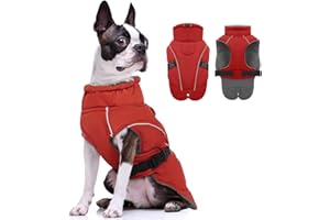 PUMYPOREITY Płaszcz dla psa, wodoszczelny, zimowa kurtka dla psa, ciepła, wiatroszczelna, kombinezon przeciwśnieżny, zimowa odzież dla małych, średnich i dużych psów (czerwony, M)