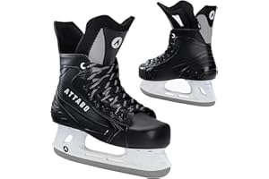 ATTABO Łyżwy Hokejowe Męskie Czarne 41-46 | Komfort Cieplny, Płozy ze Stali Nierdzewnej | Sznurowane Łyżwy do Hokeja na Lodzie dla Początkujących Użytkowników do 100 kg