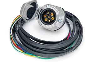 AOJO 7-Pin Trailer Socket with 2Meter Cable, Waterproof Towing Hitch Socket Wiring Harness 7-Pin Pre-Wired 7-Core Vehicle Cable
