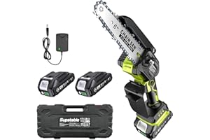Supstable Mini Motosega a Batteria 6 Pollici, Motoseghe Elettrica Brushless, 2 Batterie 2.0 Ah E Caricabatterie, Sega a Batteria per Alberi Da Giardino, Potatura Rami E Taglio Legna