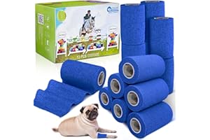 WILCOX EQUIMED Equimed 12pc Vet and Pet Self Adhesive Bandage Wrap - Stretchy, Strong and Cohesive Non-Woven Individually Wrapped Conforming Compression Aid for Horse, Dog and Animal Athletic Relief (10cm, Blue)