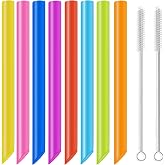 8pcs Reusable Plastic Bubble Tea Straws, 260 x 13 mm Thick Straight Colours | Slush Slushy Reusable Straws, Colored Tip with