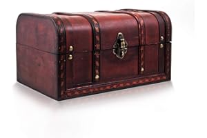 infinimo Skrzynia skarbów Caribe z zamkiem i kluczem, drewniana skrzynia 28 x 19 x 15 cm, idealna jako pudełko na prezent na ślub i urodziny