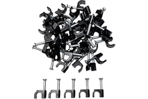 TR CABLE 50 x 5mm Negro Clips Rondos de cable de pared, Clavos de pared de cable Maneja el cable eléctrico CAT5/CAT6,RG6,RG59,RJ45 Cable en Hogar, Oficina, Accesorios de escritorio