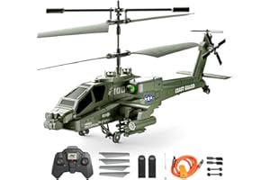XIKOTEC Apache RC Helicopter Toy for Adults, 2.4GHz Remote Control Helicopter Drone with 2 Batteries, LED Lights, One-Key Take Off, Altitude Hold, Easy to Fly Indoor RC Plane Toys Gifts for Kids Boys age 8+