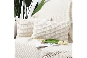 Madizz Juego de 2 Fundas de cojín de Pana a Rayas Bohemias Funda de cojín Decorativa Suave para sofá Dormitorio Funda de Almohada Beige 40 x 60 cm