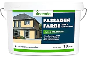 derendo Fassadenfarbe orange 10l mit EXTRA hohem Wetterschutz, matte silikonharzverstärkte Fassaden Farbe, hohe Deckkraft und gute Füllkraft bei kleinen Rissen (Sandgelb)